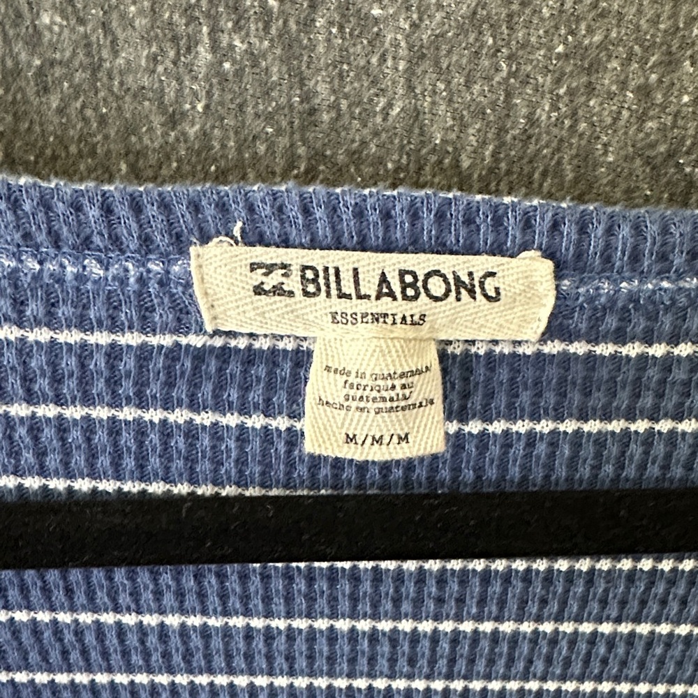 Billabong Blue and White Striped Long Sleeve waffle Henley Top - Picture 2 of 7